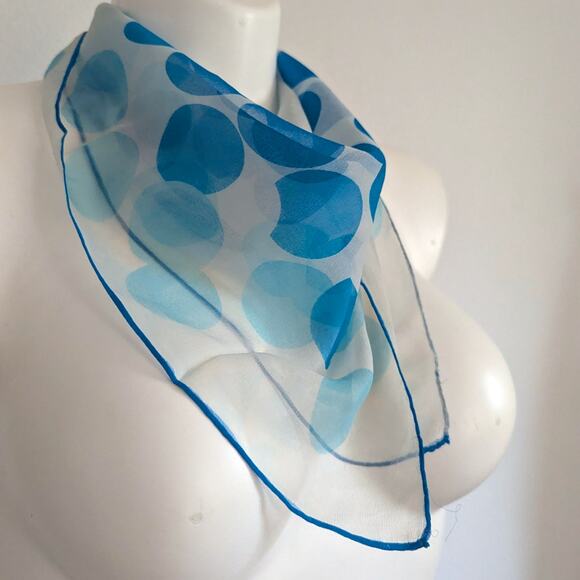 Vintage Aqua Polkadot Chiffon Paoli Square Scarf - Picture 1 of 7